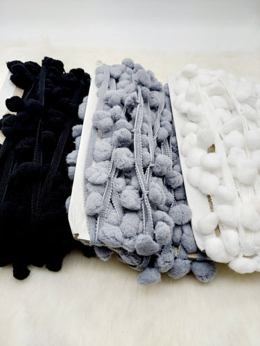 9 yards x Wholesale Black Grey White Pom Pom Fringe Trim, Pompom Trimming, Tassels
